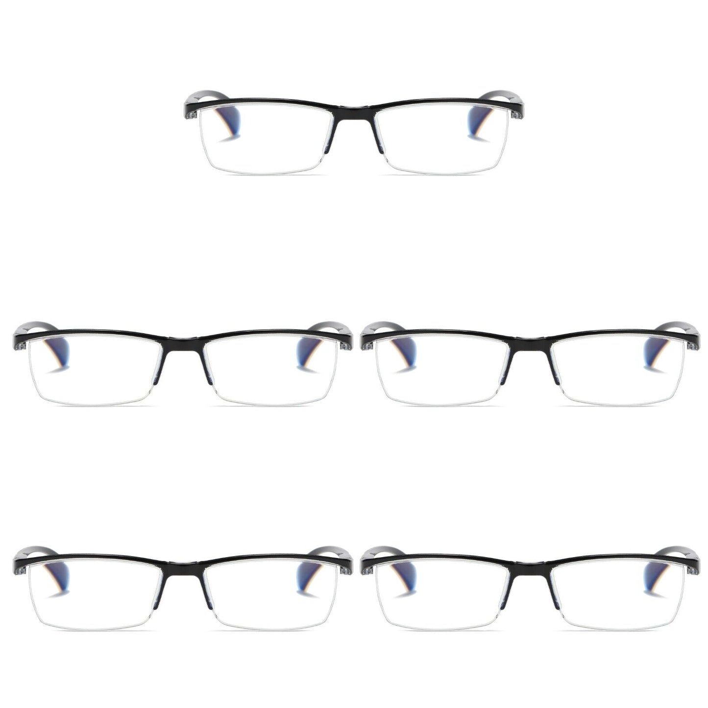 5 PK Mens Half Frame Spring Hinge Reading Glasses Blue Light Blocking Readers