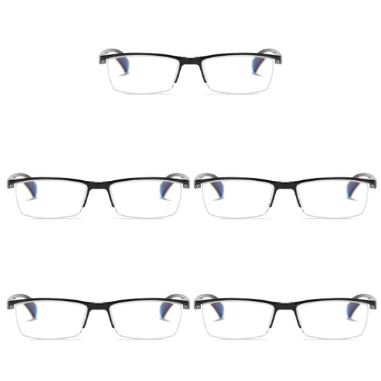 5 PK Mens Half Frame Spring Hinge Reading Glasses Blue Light Blocking Readers