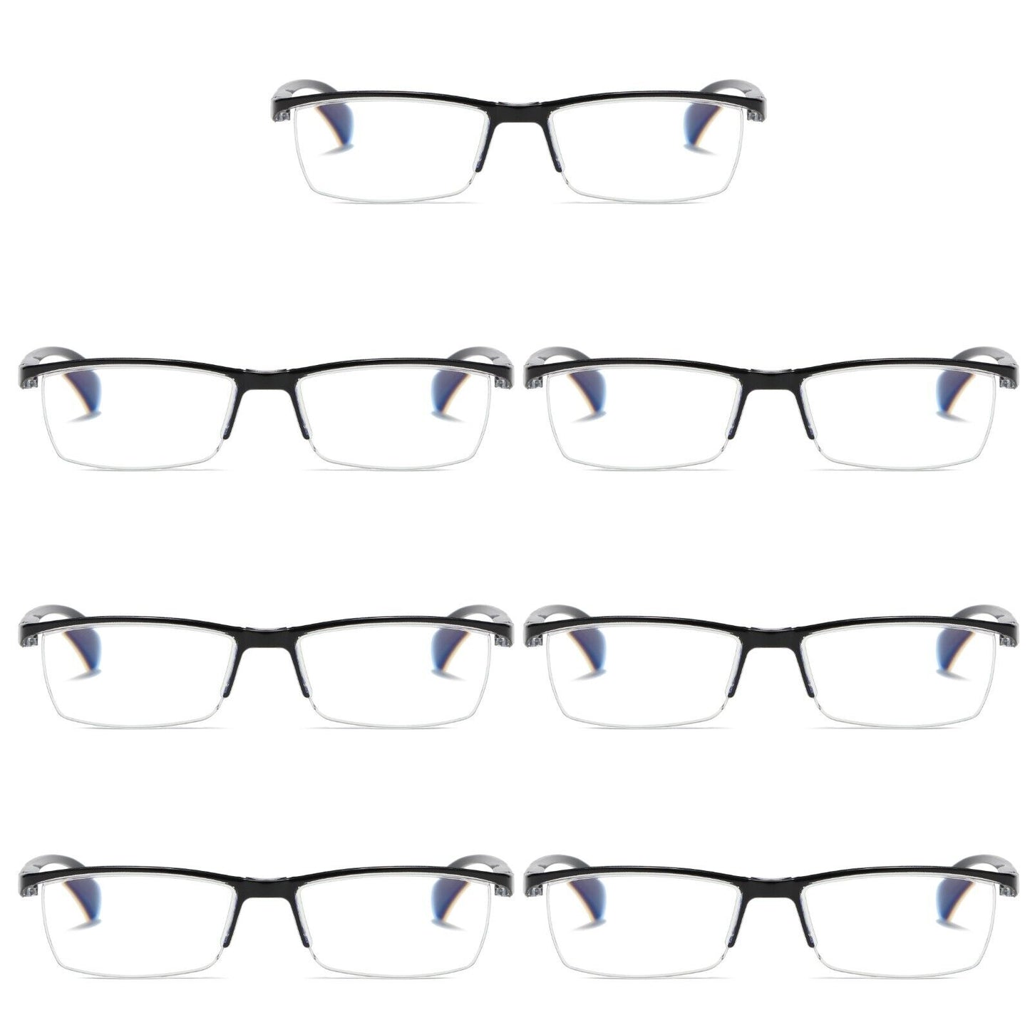 7 PK Mens Half Frame Spring Hinge Reading Glasses Blue Light Blocking Readers