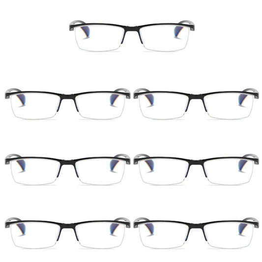 7 PK Mens Half Frame Spring Hinge Reading Glasses Blue Light Blocking Readers