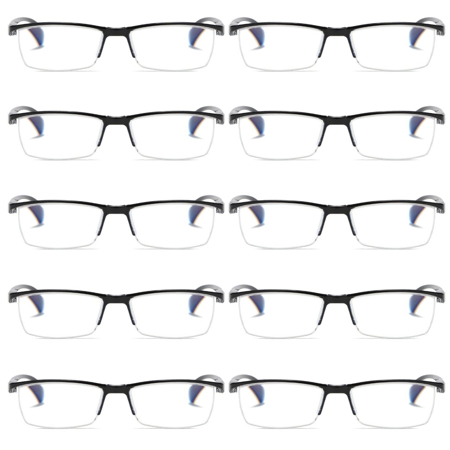 10 PK Mens Half Frame Spring Hinge Reading Glasses Blue Light Blocking Readers