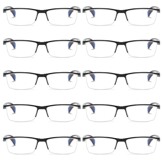 10 PK Mens Half Frame Spring Hinge Reading Glasses Blue Light Blocking Readers