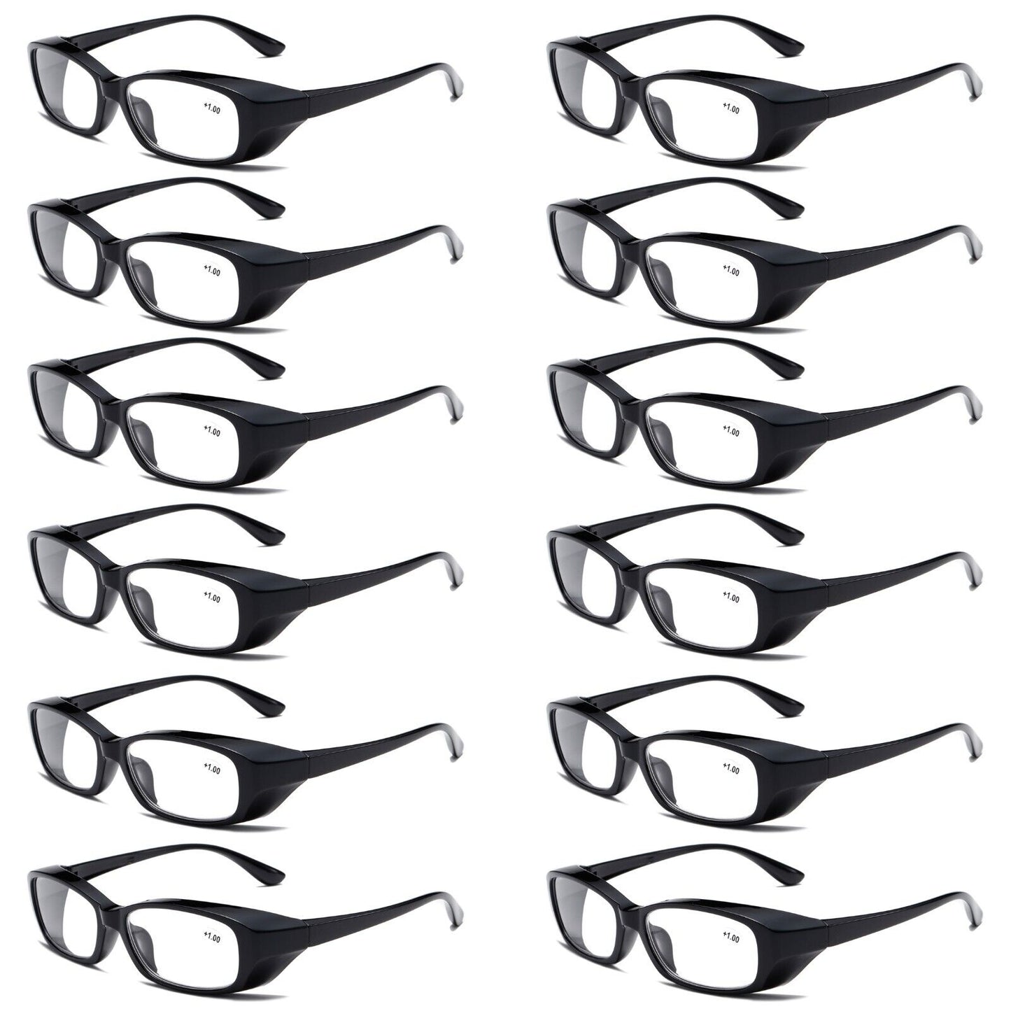 12 PK Clear Lens Mens Black Frame Reading Glasses Heavy Duty Readers for Work