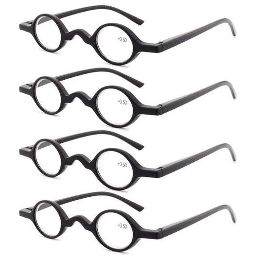 4PK Men Women Small Round Frame Blue Light Reading Glasses Spring Hinge Readers