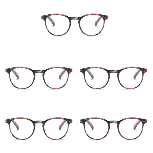 5PK Ladies Womens Round Blue Light Blocking Reading Glasses Spring Hinge Readers