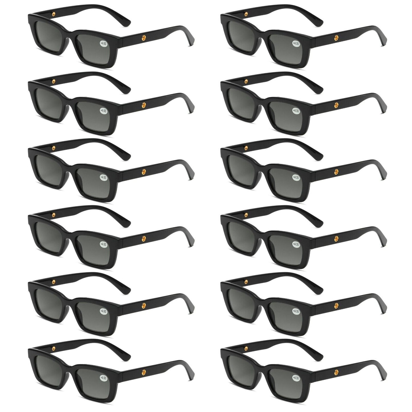 12PK Men Women Square Magnified Full Tinted Lens Sun Readers Reading Sunglasses