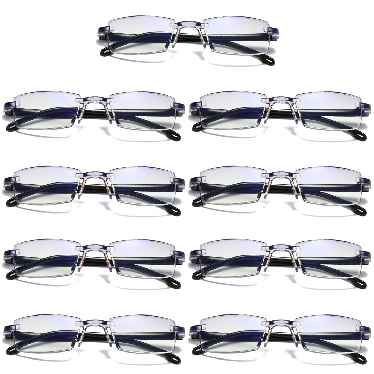 9 PK Mens Rectangular Rimless Blue Light Blocking Reading Glasses Unisex Readers