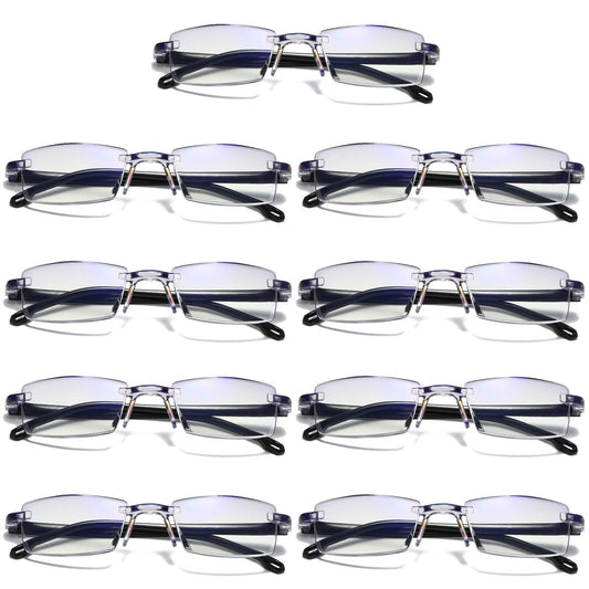 9 PK Mens Rectangular Rimless Blue Light Blocking Reading Glasses Unisex Readers