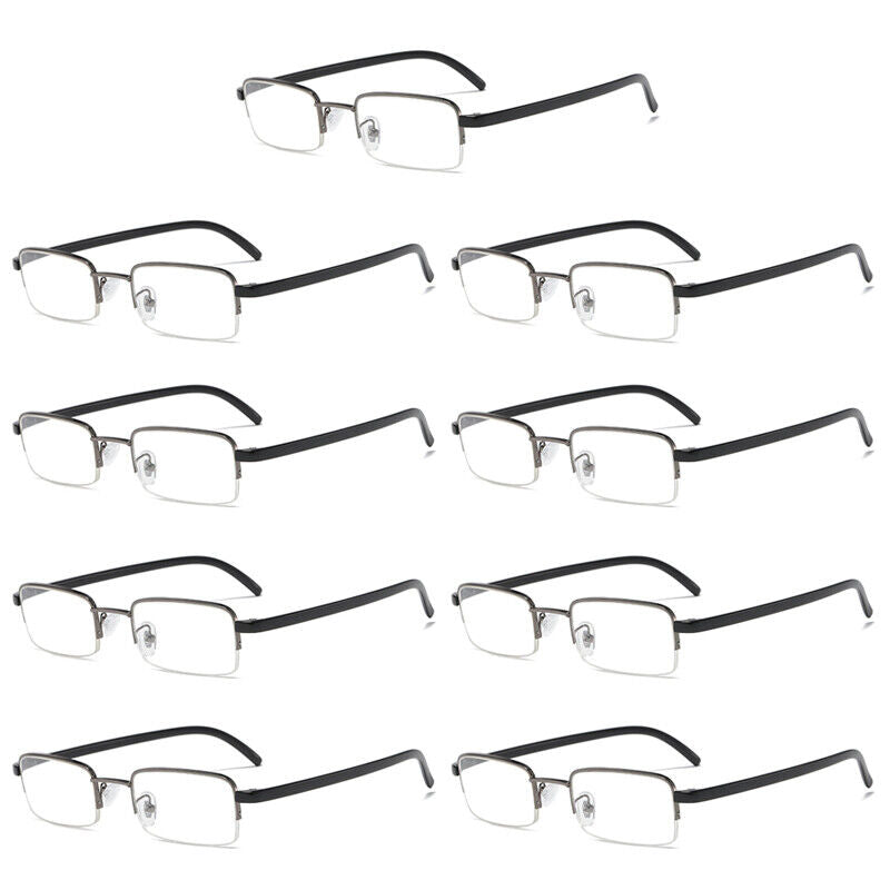 9 PK Mens Half Frame Reading Glasses Black Readers 1.00 1.50 2.00 2.50 3.00 4.00