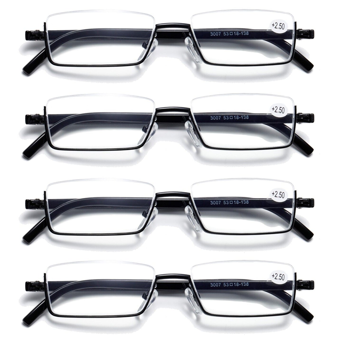 4PK Half Rim Metal Frame Small Mens Reading Glasses Blue Light Blocking Readers