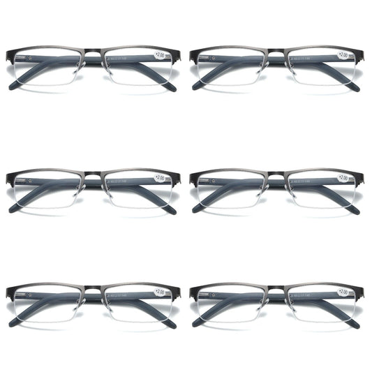 6 PK Mens Spring Hinge Half Frame Blue Light Blocking Reading Glasses Readers