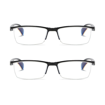 2 PK Mens Half Frame Spring Hinge Reading Glasses Blue Light Blocking Readers