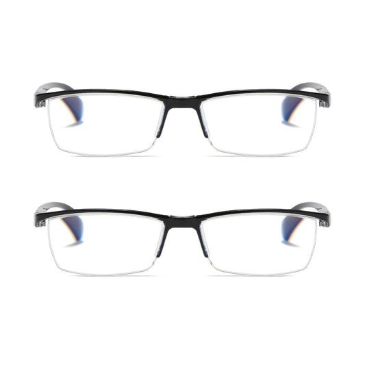 2 PK Mens Half Frame Spring Hinge Reading Glasses Blue Light Blocking Readers