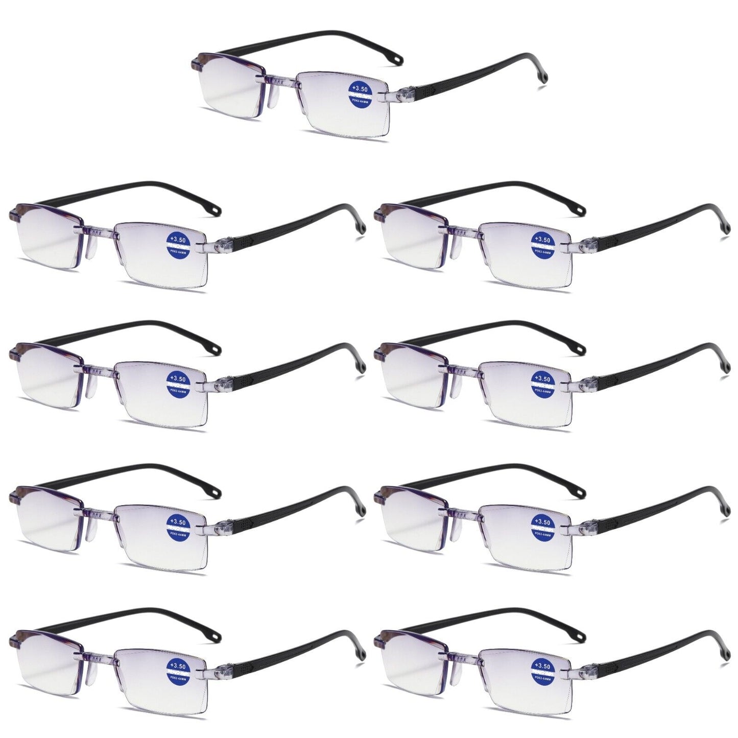 9PK Rimless Blue Light Blocking Reading Glasses Diamond Cut Edge Readers for Men