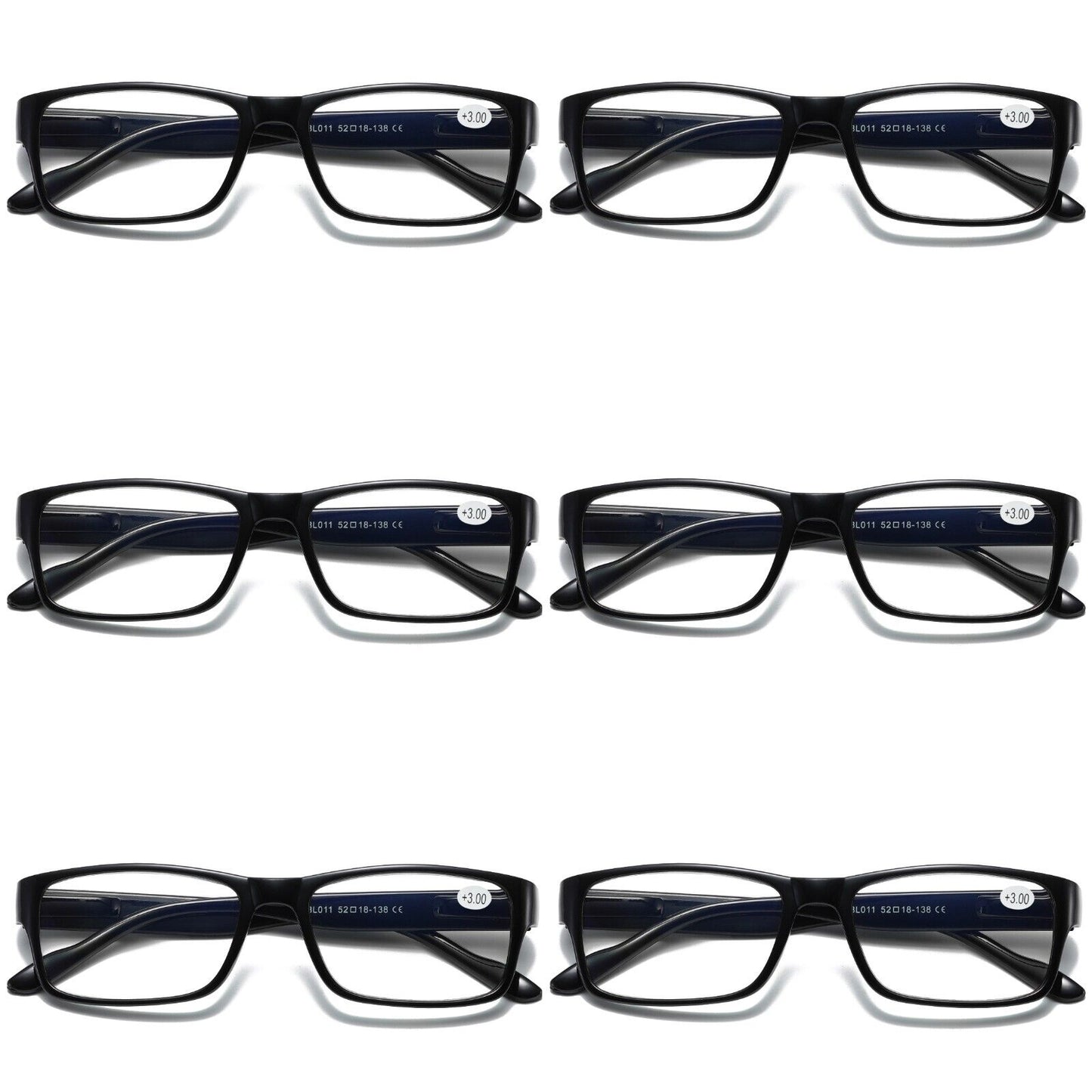 6 PK Mens Unisex Blue Light Blocking Reading Glasses Black Spring Hinge Readers