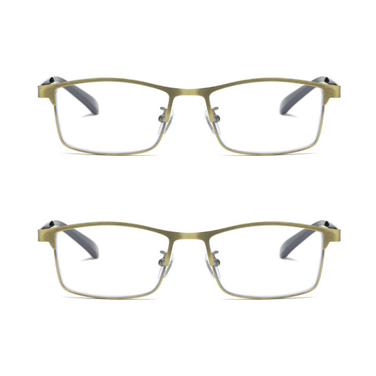 2 PK Men Reading Glasses Anti Blue Light Brass Metal Frame Spring Hinge Readers