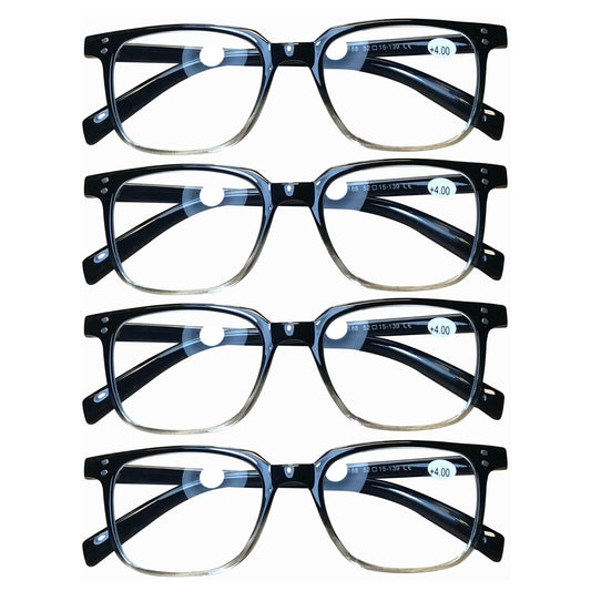 4 Pairs Mens Womens Unisex Square Blue Light Blocking Reading Glasses Readers