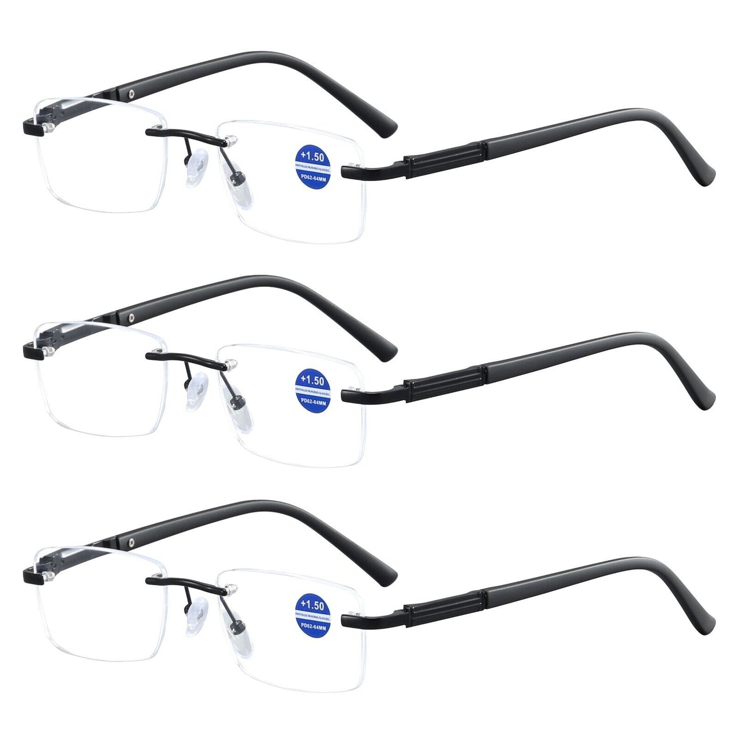 3PK Mens Anti Blue Light Blocking Rimless Reading glasses Spring Hinge Readers