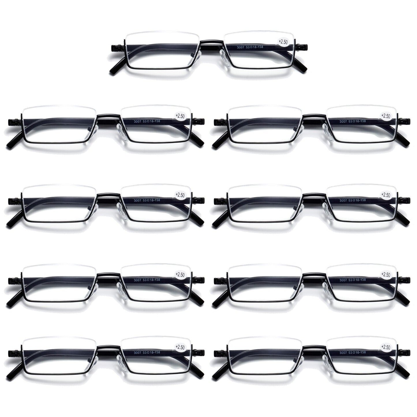 9PK Half Rim Metal Frame Small Mens Reading Glasses Blue Light Blocking Readers