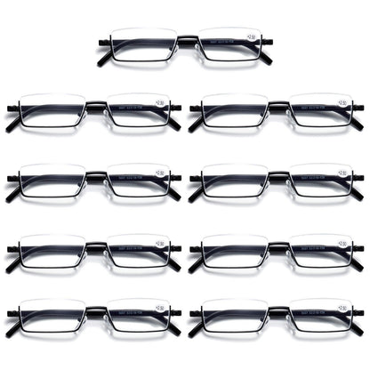 9PK Half Rim Metal Frame Small Mens Reading Glasses Blue Light Blocking Readers