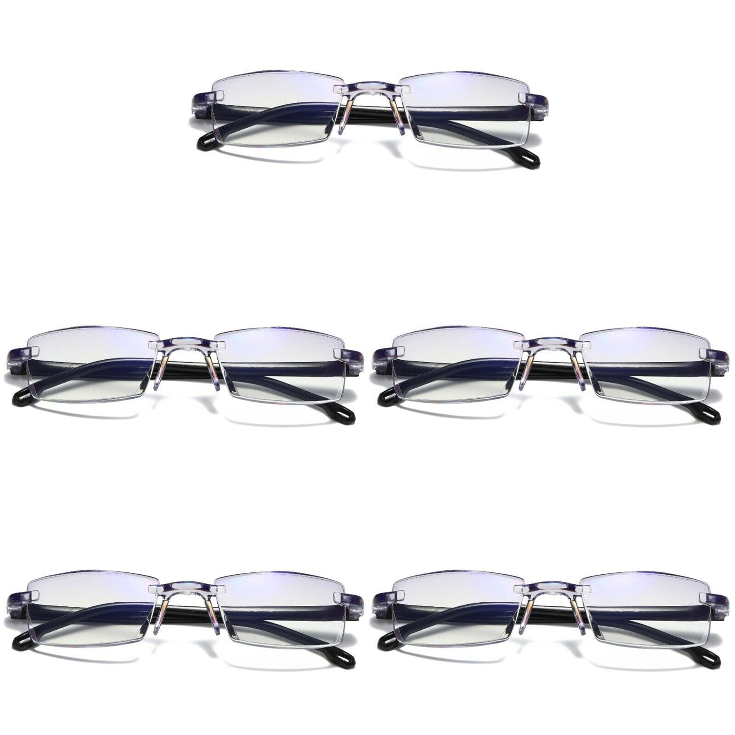 5 PK Mens Rectangular Rimless Blue Light Blocking Reading Glasses Unisex Readers