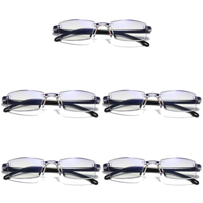 5 PK Mens Rectangular Rimless Blue Light Blocking Reading Glasses Unisex Readers