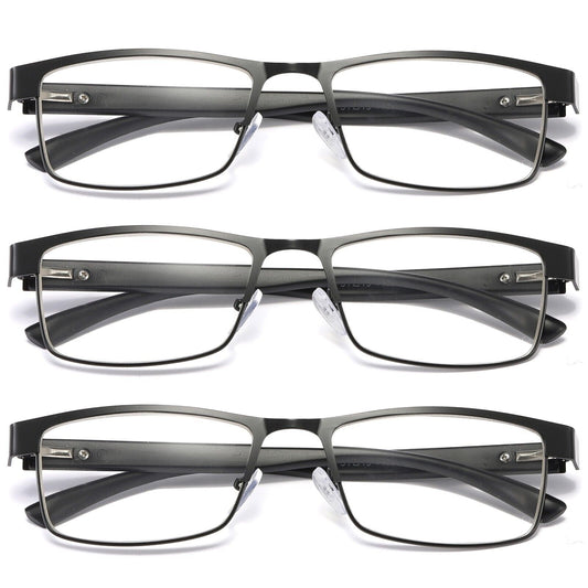 3 PK Mens Rectangular Blue Light Blocking Reading Glasses Spring Hinge Readers