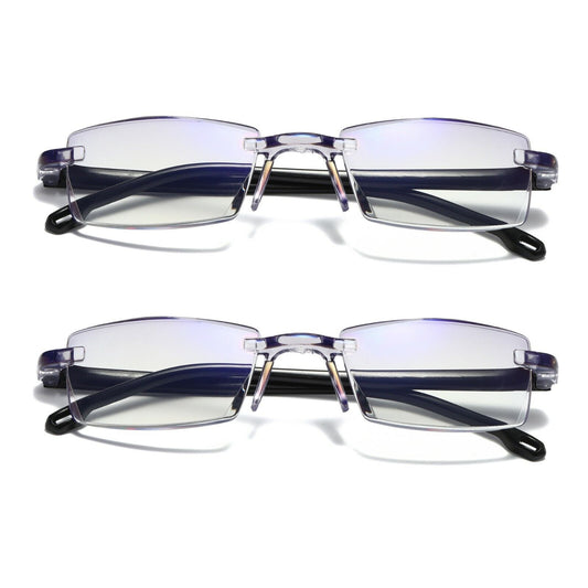 2 PK Mens Rectangular Rimless Blue Light Blocking Reading Glasses Unisex Readers