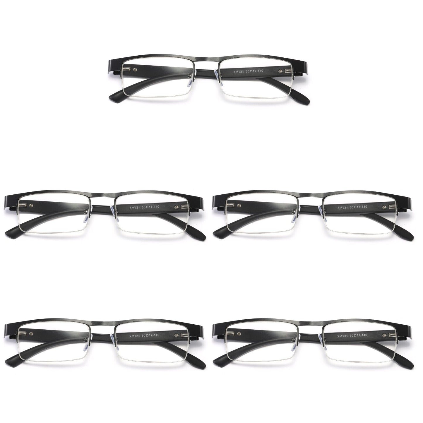 5 Pair Mens Metal Half Frame Rectangle Reading Glasses Spring Hinge Slim Readers