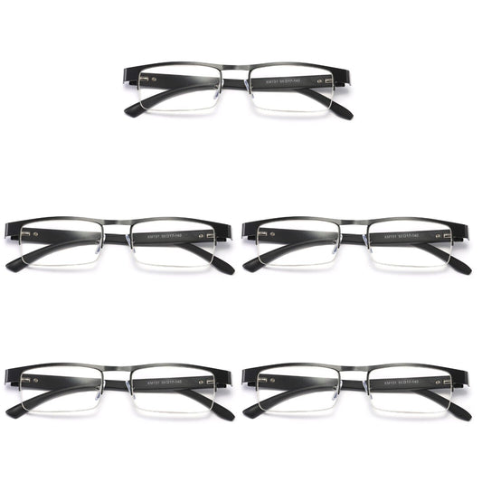 5 Pair Mens Metal Half Frame Rectangle Reading Glasses Spring Hinge Slim Readers