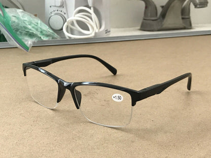 2 Pairs Fashion Square Half Frame Reading Glasses Spring Hinge Readers for Men