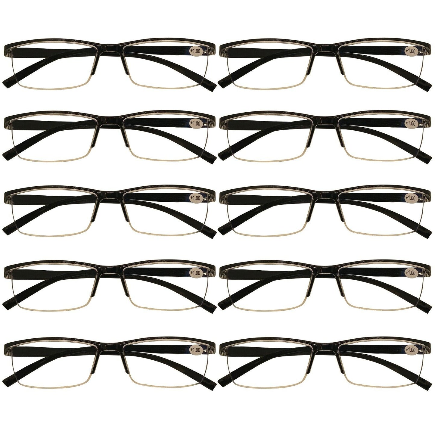 11 Packs Mens Rectangle Half Frame Reading Glasses Blue Light Blocking Readers