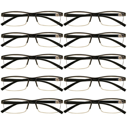 11 Packs Mens Rectangle Half Frame Reading Glasses Blue Light Blocking Readers