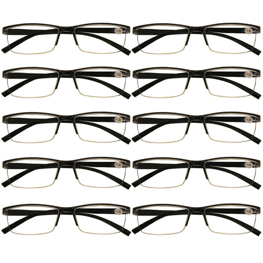 11 Packs Mens Rectangle Half Frame Reading Glasses Blue Light Blocking Readers