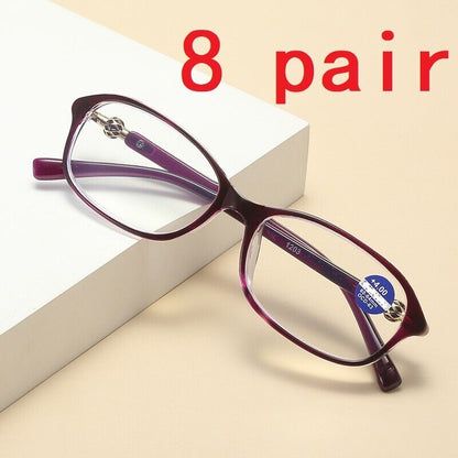 8 Pairs Oval Frame Reading Glasses Lightweight Classic Readers for Women Ladies