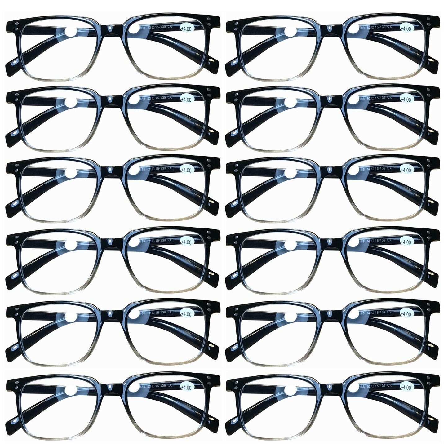 12 Pairs Mens Womens Unisex Square Blue Light Blocking Reading Glasses Readers