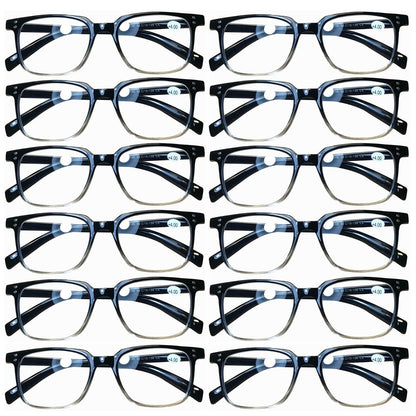 12 Pairs Mens Womens Unisex Square Blue Light Blocking Reading Glasses Readers