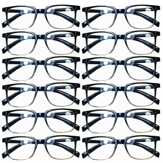 12 Pairs Mens Womens Unisex Square Blue Light Blocking Reading Glasses Readers