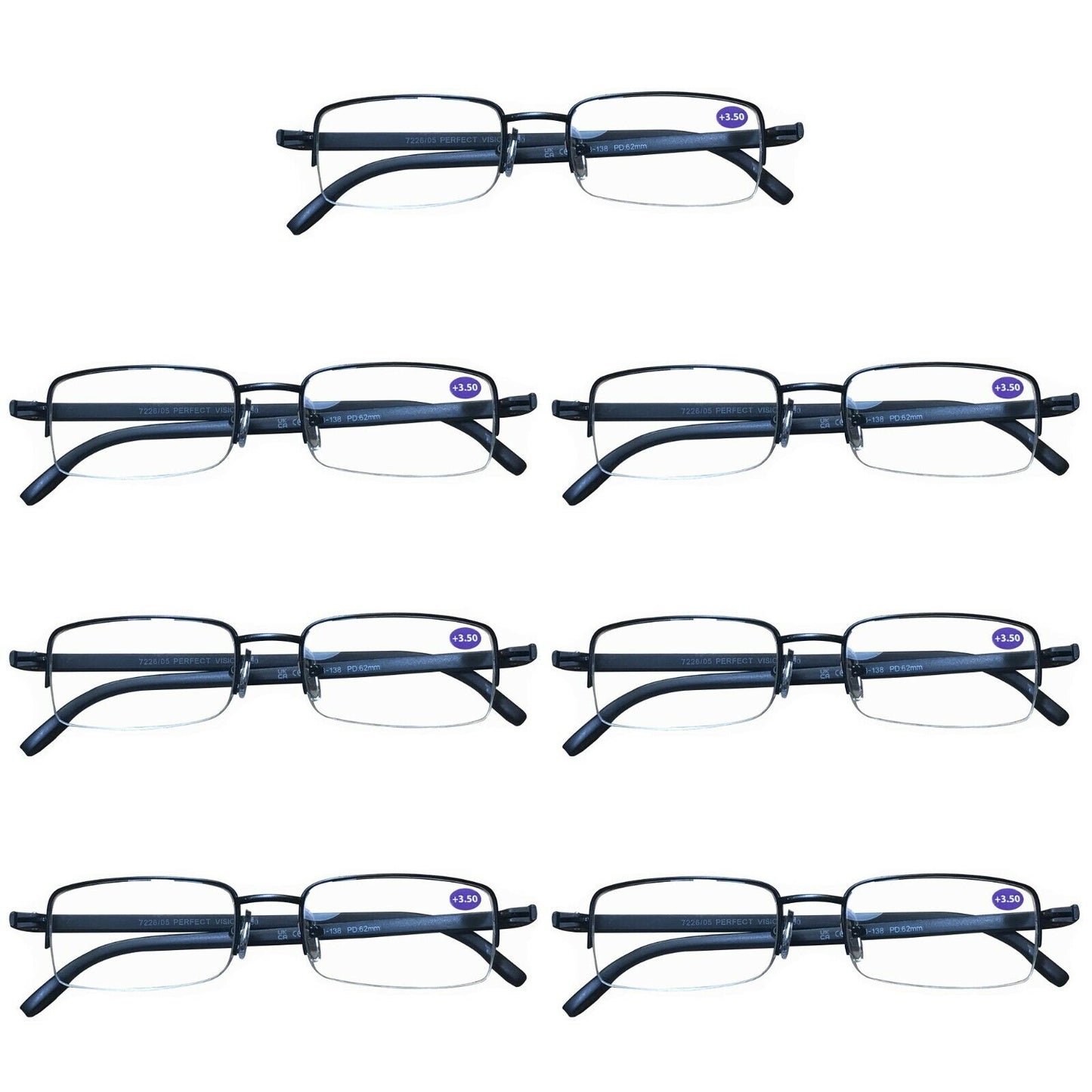 7 Pairs Mens Metal Frame Rectangle Half Frame Reading Glasses Classic Readers