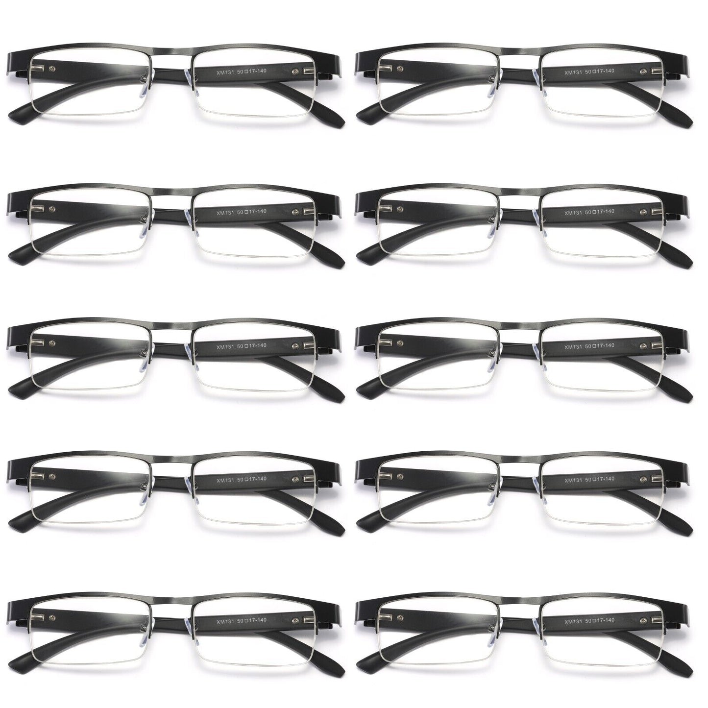 10Pair Mens Metal Half Frame Rectangle Reading Glasses Spring Hinge Slim Readers