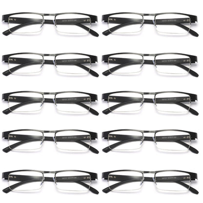 10Pair Mens Metal Half Frame Rectangle Reading Glasses Spring Hinge Slim Readers