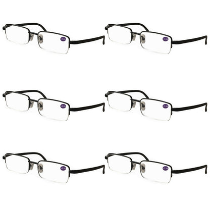 6 Pairs Mens Half Frame Rectangular Reading Glasses Classic Lightweight Readers