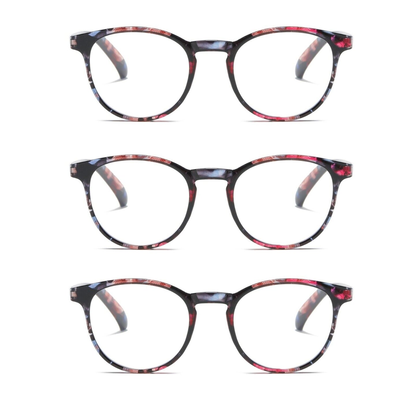 3PK Ladies Womens Round Blue Light Blocking Reading Glasses Spring Hinge Readers