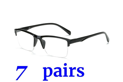 7 Pairs Fashion Square Half Frame Reading Glasses Spring Hinge Readers for Men