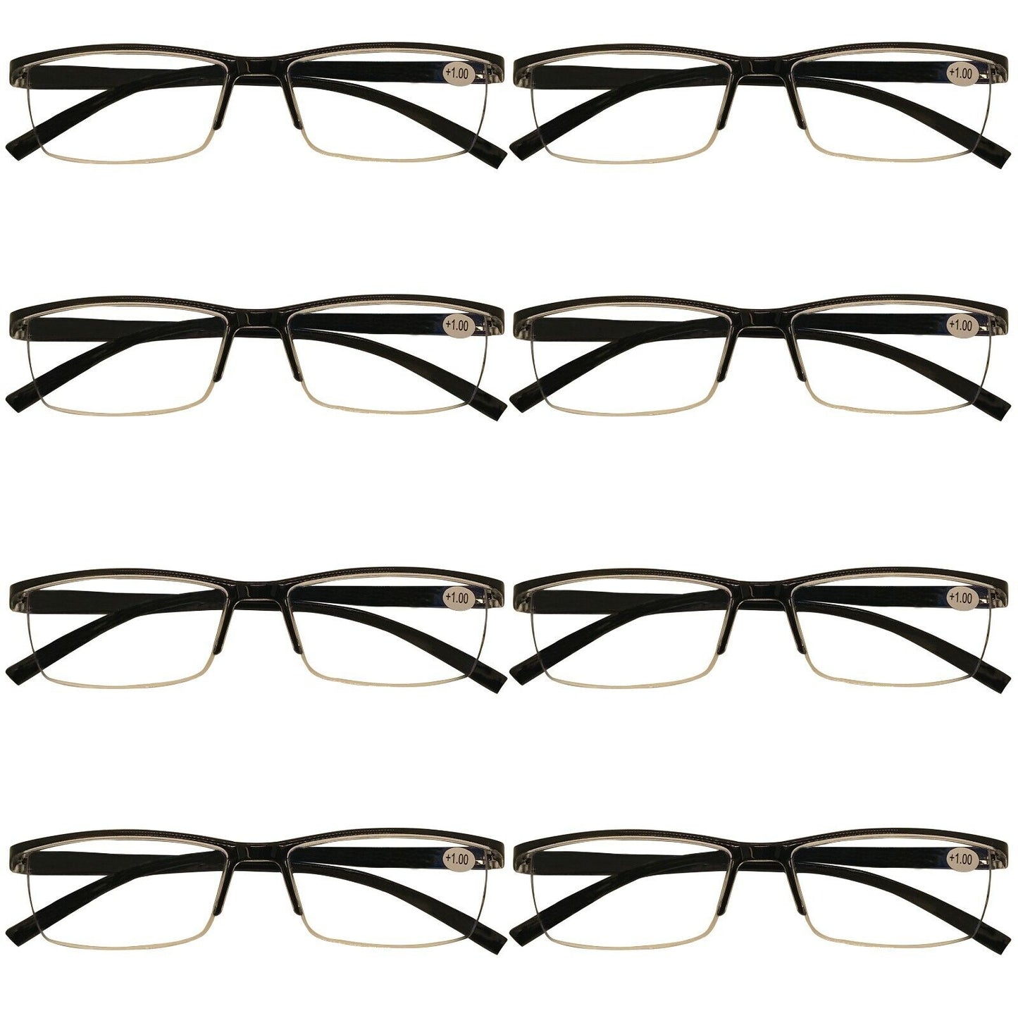 8 Packs Mens Rectangle Half Frame Reading Glasses Blue Light Blocking Readers