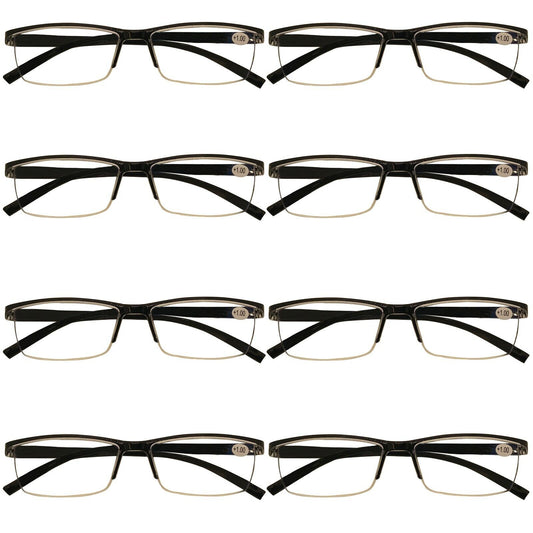 8 Packs Mens Rectangle Half Frame Reading Glasses Blue Light Blocking Readers