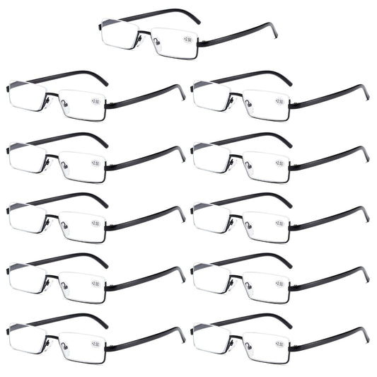 11PK Men Half Metal Frame Reading Glasses Blue Light Readers for Small Head Face