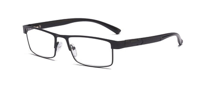 2 Packs Mens Rectangular Metal Frame Reading Glasses Spring Hinge Readers Black