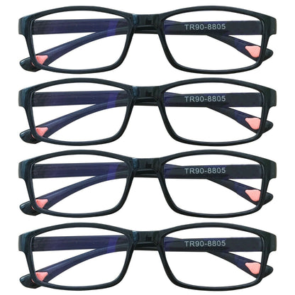 4 Packs Unisex Rectangular Frame Reading Glasses Classic Readers for Men Women