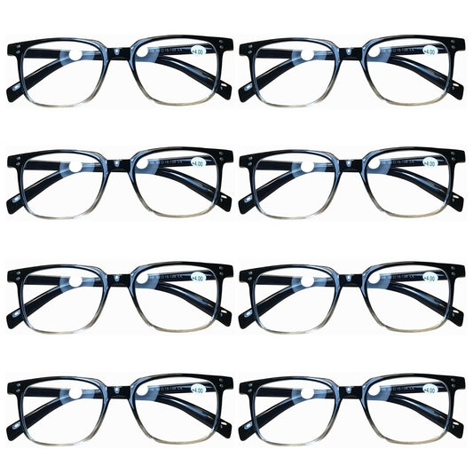 8 Pairs Mens Womens Unisex Square Blue Light Blocking Reading Glasses Readers